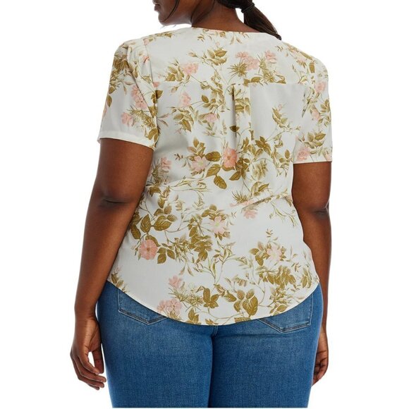 NWT 1.STATE Women's Plus Floral Print V-Neck Puff Sleeve Button Up Blouse Top - Picture 5 of 7